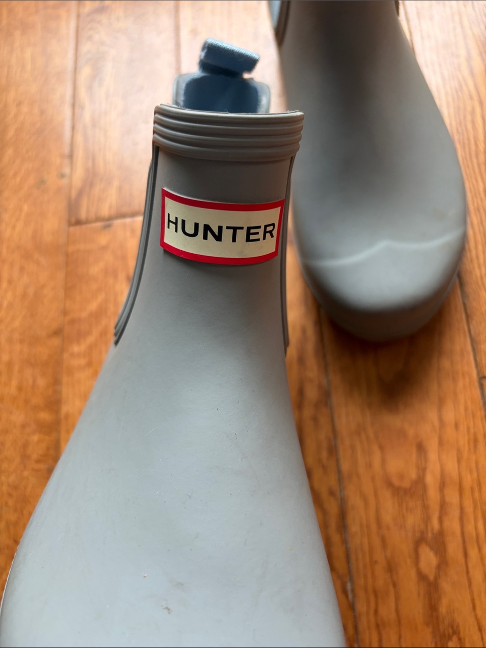 Hunter Grey Short Chelsea Rain Boots with Blue Lining - Picture 3 of 8